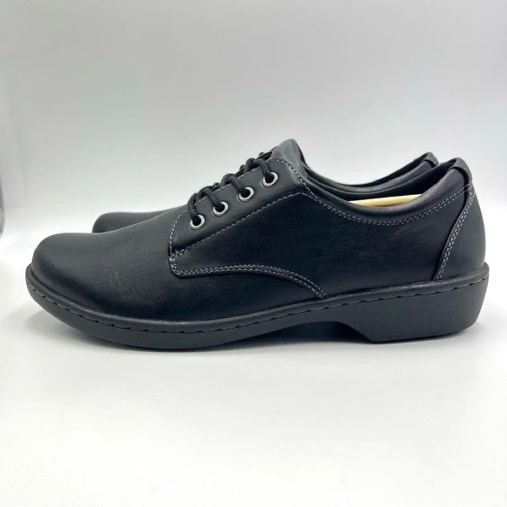 Eastland Womens Size 9.5 Black Faux Vegan Leather Lace Up Oxfords Loafers‎ Shoes